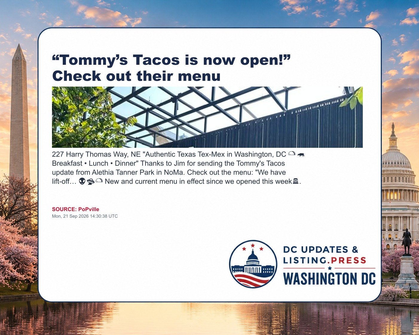 “Tommy’s Tacos is now open!” Check out their menu