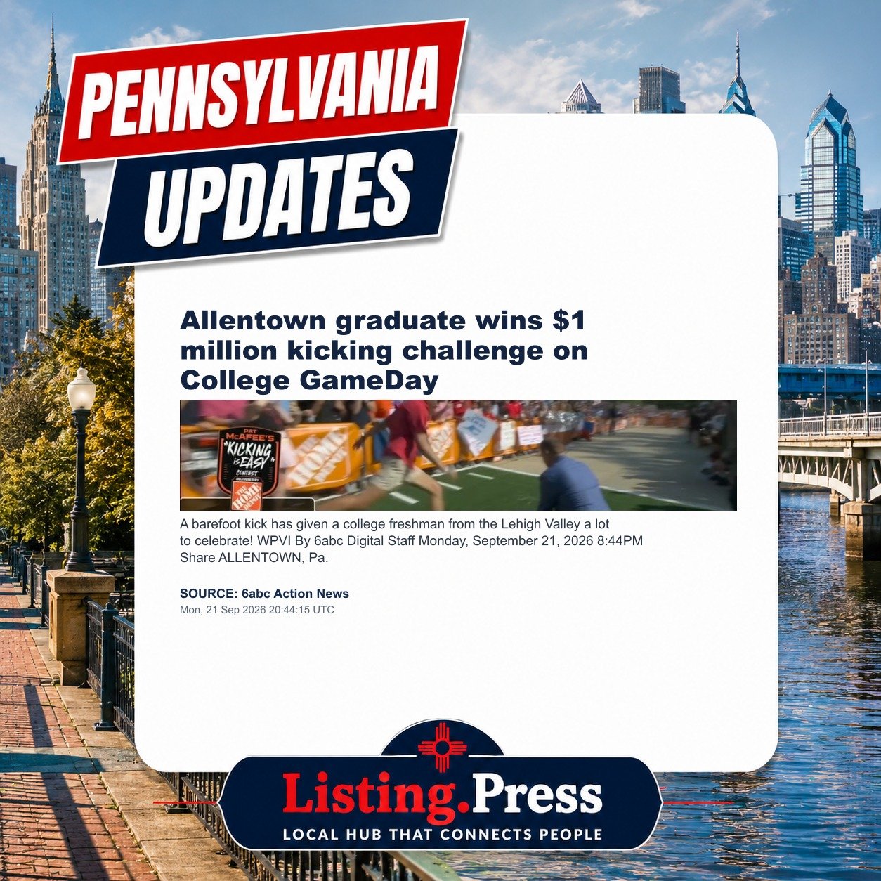 Allentown graduate wins $1 million kicking challenge on College GameDay