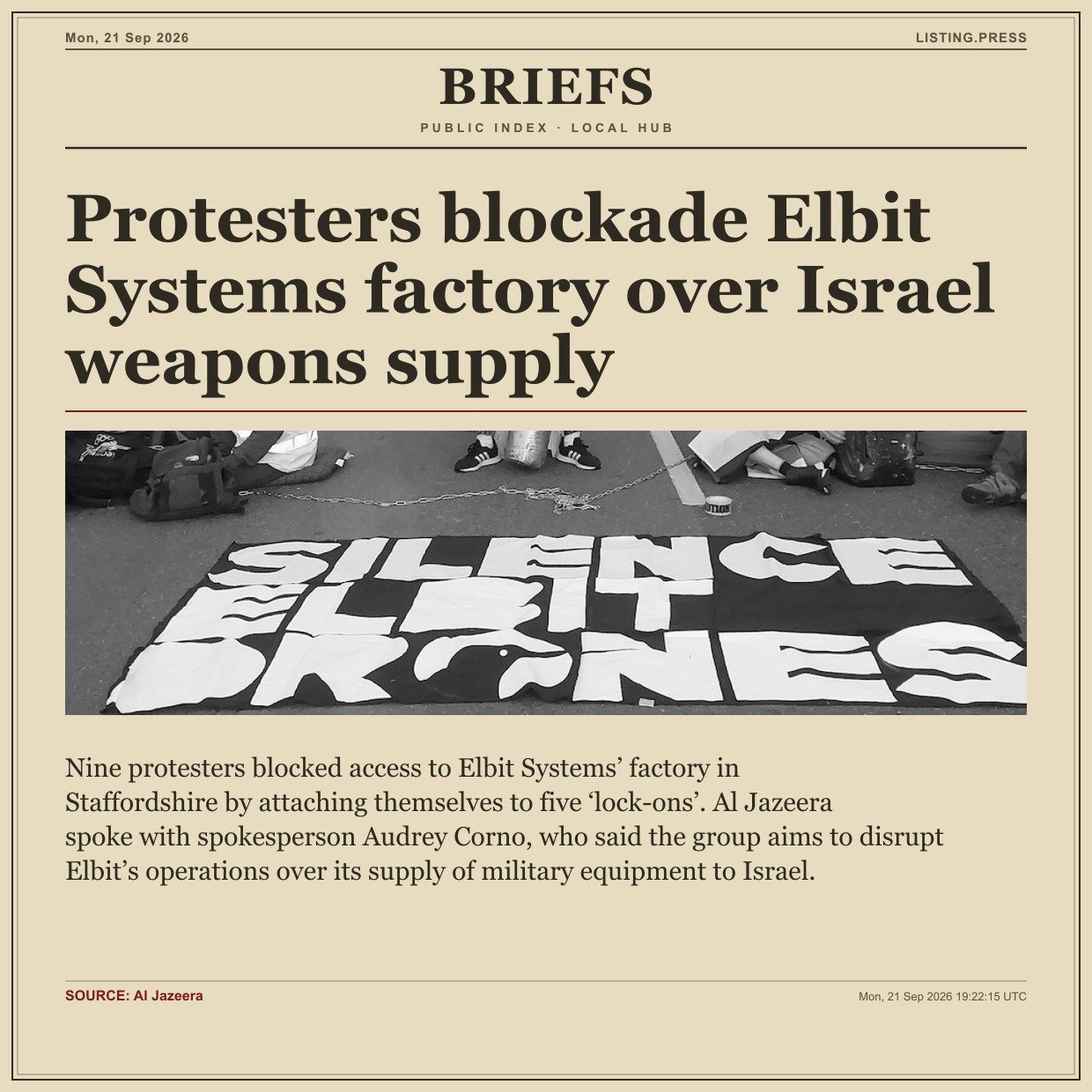 Protesters blockade Elbit Systems factory over Israel weapons supply
