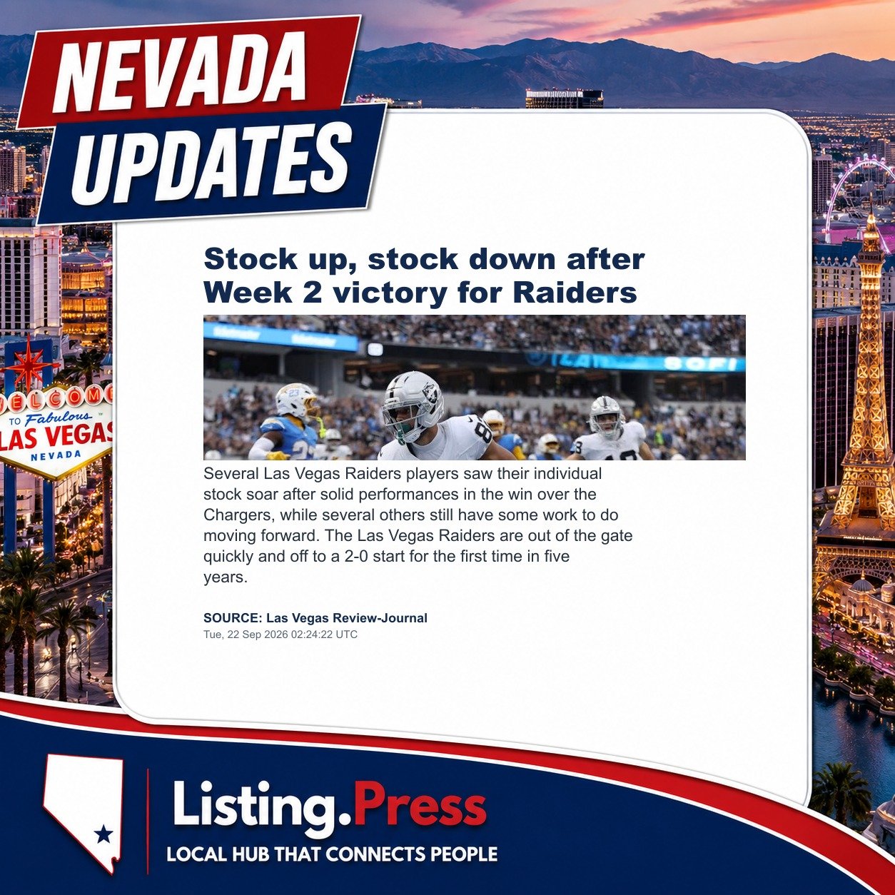 Stock up, stock down after Week 2 victory for Raiders