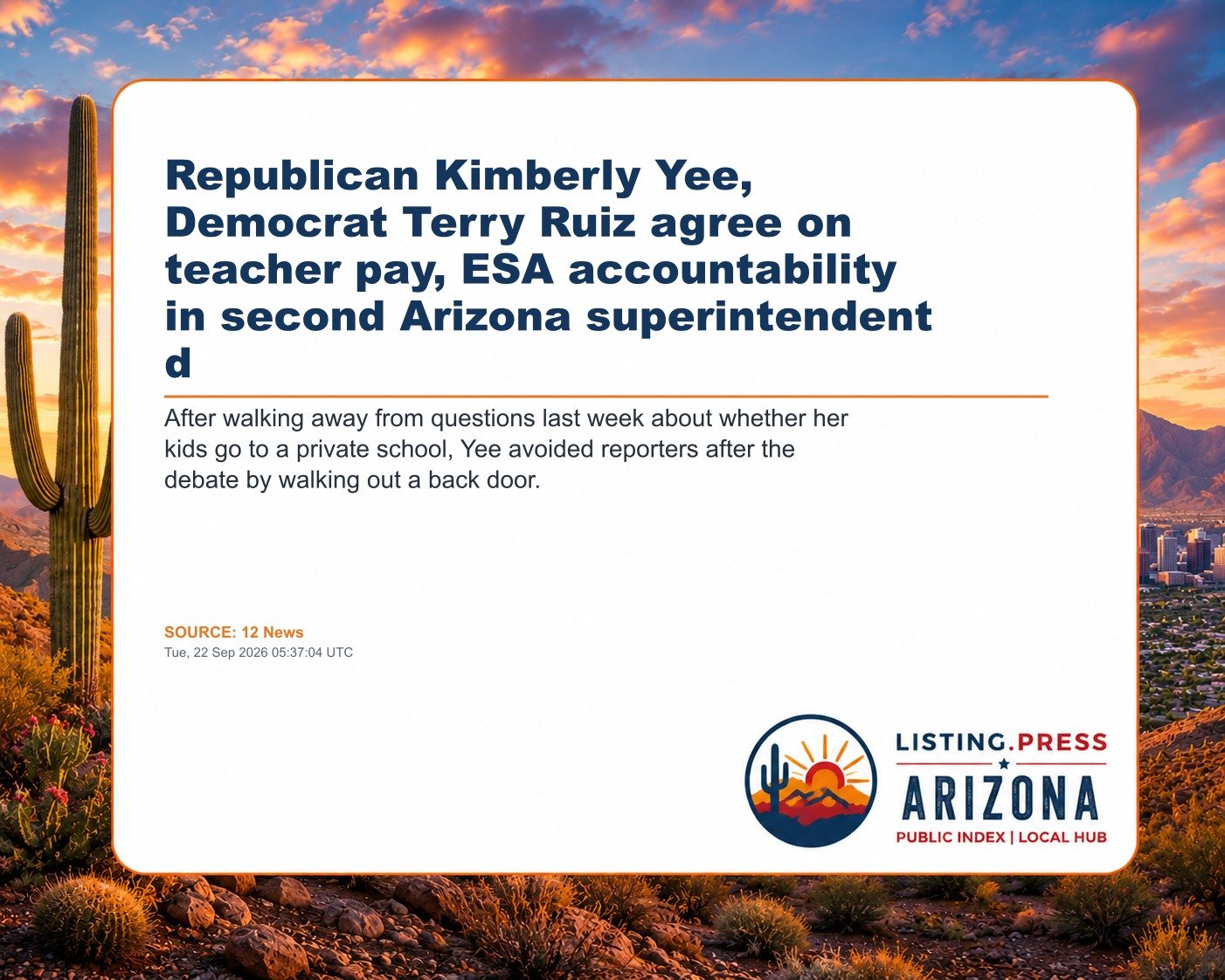 Republican Kimberly Yee, Democrat Terry Ruiz agree on teacher pay, ESA accountability in second Arizona superintendent d