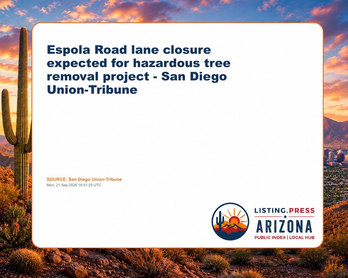 Espola Road lane closure expected for hazardous tree removal project - San Diego Union-Tribune