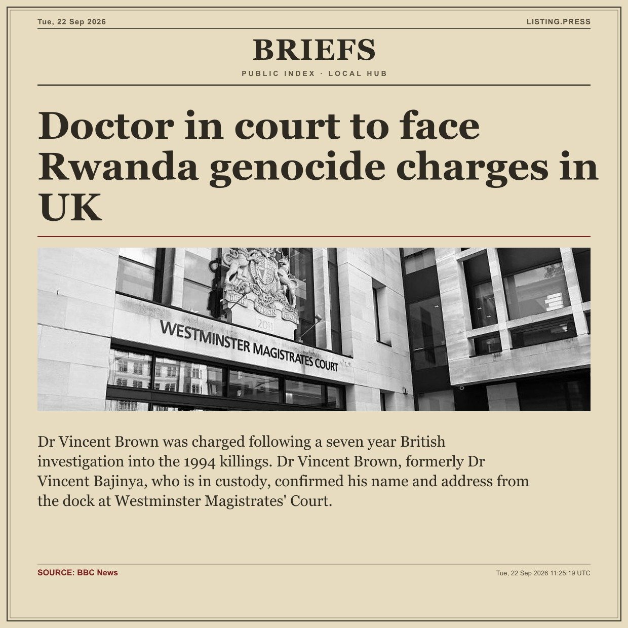 Doctor in court to face Rwanda genocide charges in UK