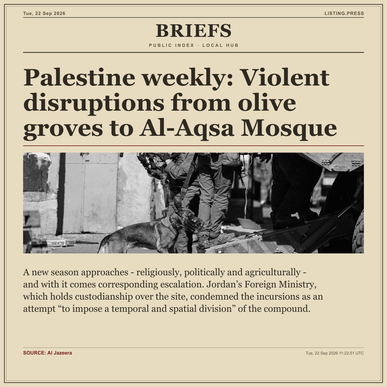 Palestine weekly: Violent disruptions from olive groves to Al-Aqsa Mosque