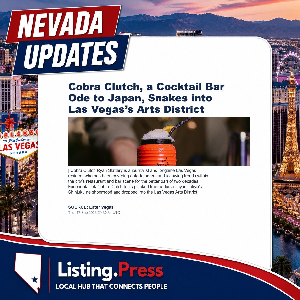 Cobra Clutch, a Cocktail Bar Ode to Japan, Snakes into Las Vegas’s Arts District