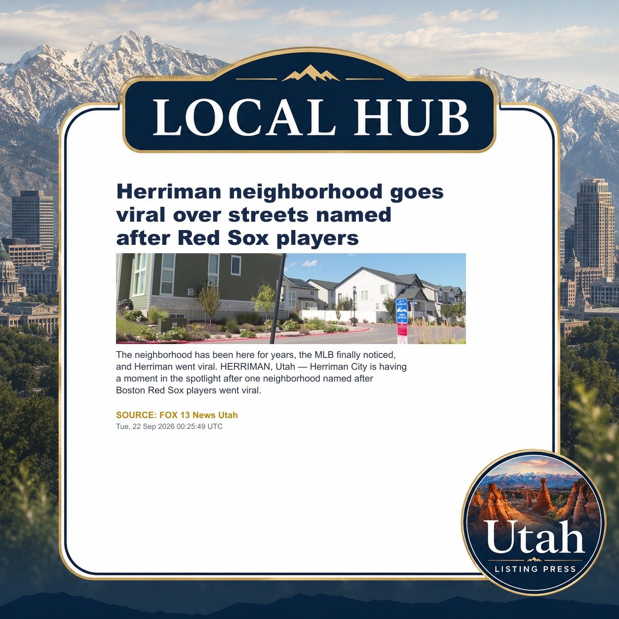 Herriman neighborhood goes viral over streets named after Red Sox players