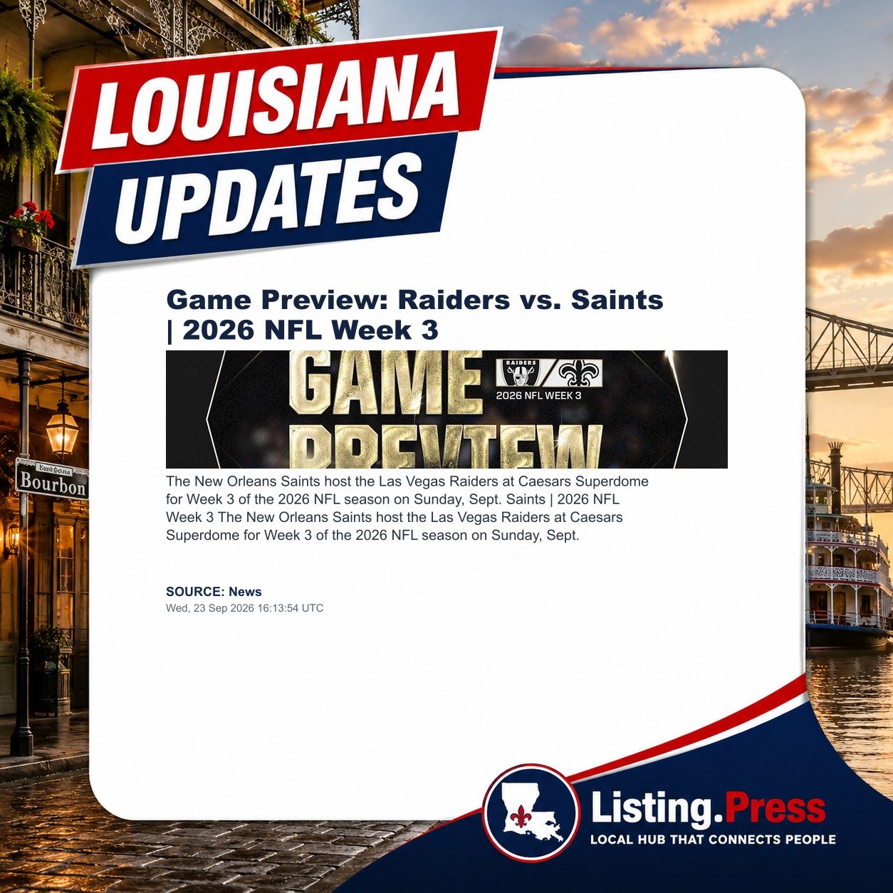 Game Preview: Raiders vs. Saints | 2026 NFL Week 3