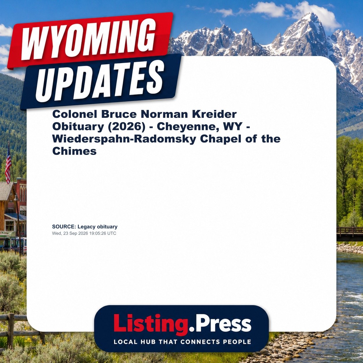 Colonel Bruce Norman Kreider Obituary (2026) - Cheyenne, WY - Wiederspahn-Radomsky Chapel of the Chimes