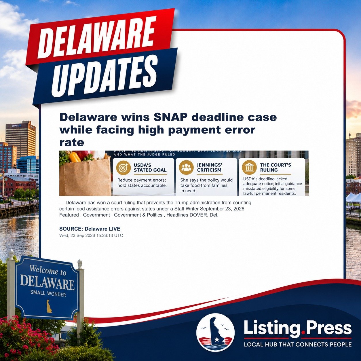 Delaware wins SNAP deadline case while facing high payment error rate