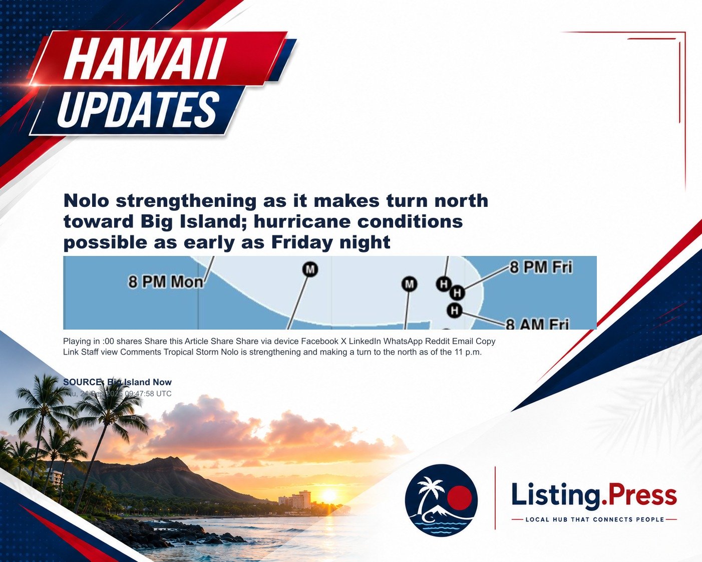 Nolo strengthening as it makes turn north toward Big Island; hurricane conditions possible as early as Friday night