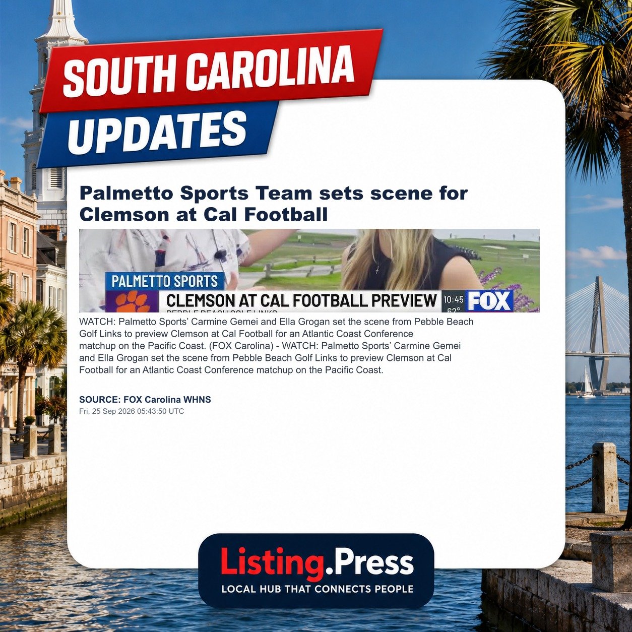 Palmetto Sports Team sets scene for Clemson at Cal Football