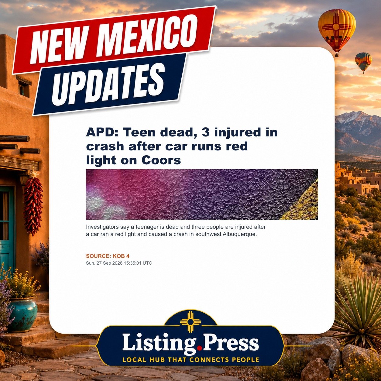 APD: Teen dead, 3 injured in crash after car runs red light on Coors