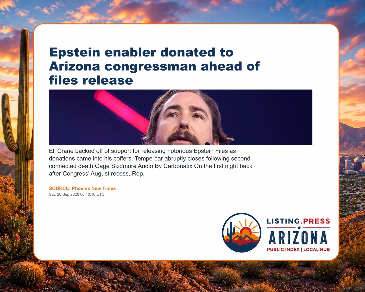 Epstein enabler donated to Arizona congressman ahead of files release