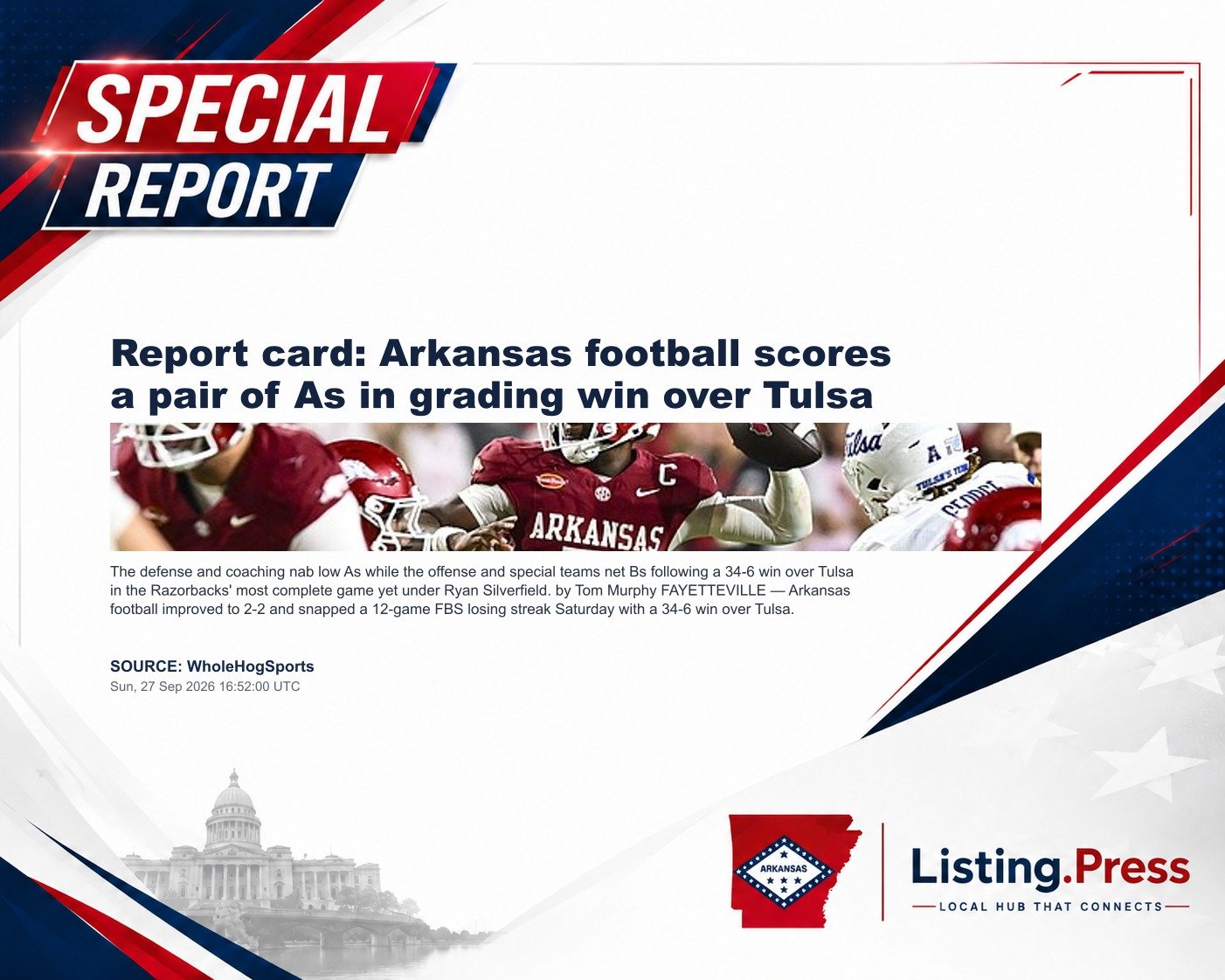 Report card: Arkansas football scores a pair of As in grading win over Tulsa