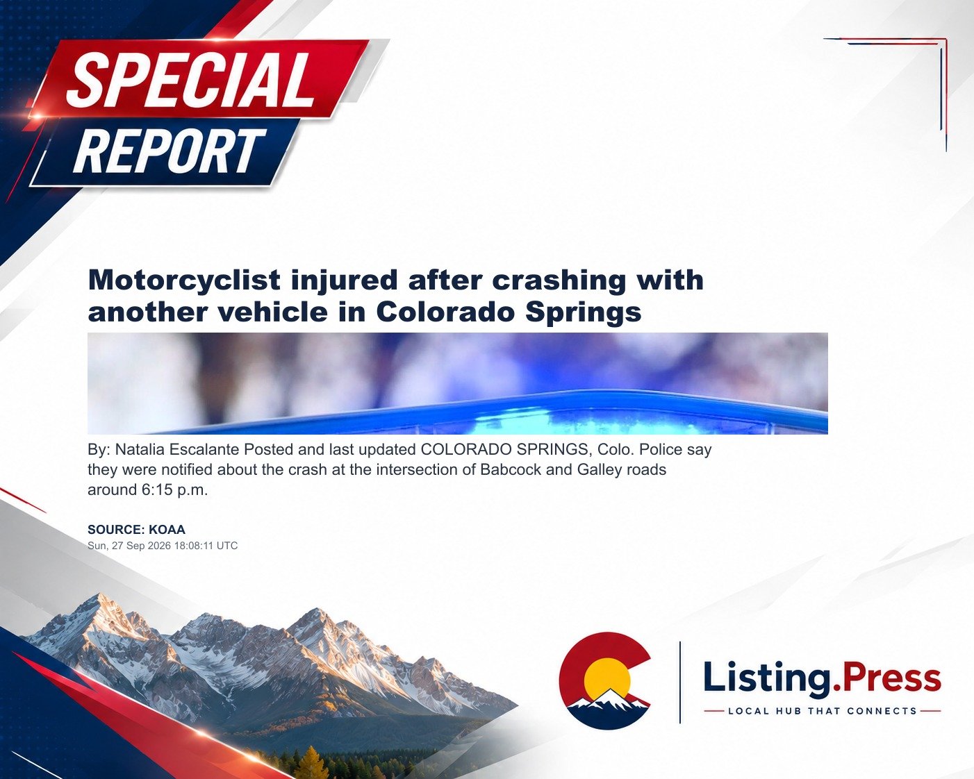 Motorcyclist injured after crashing with another vehicle in Colorado Springs