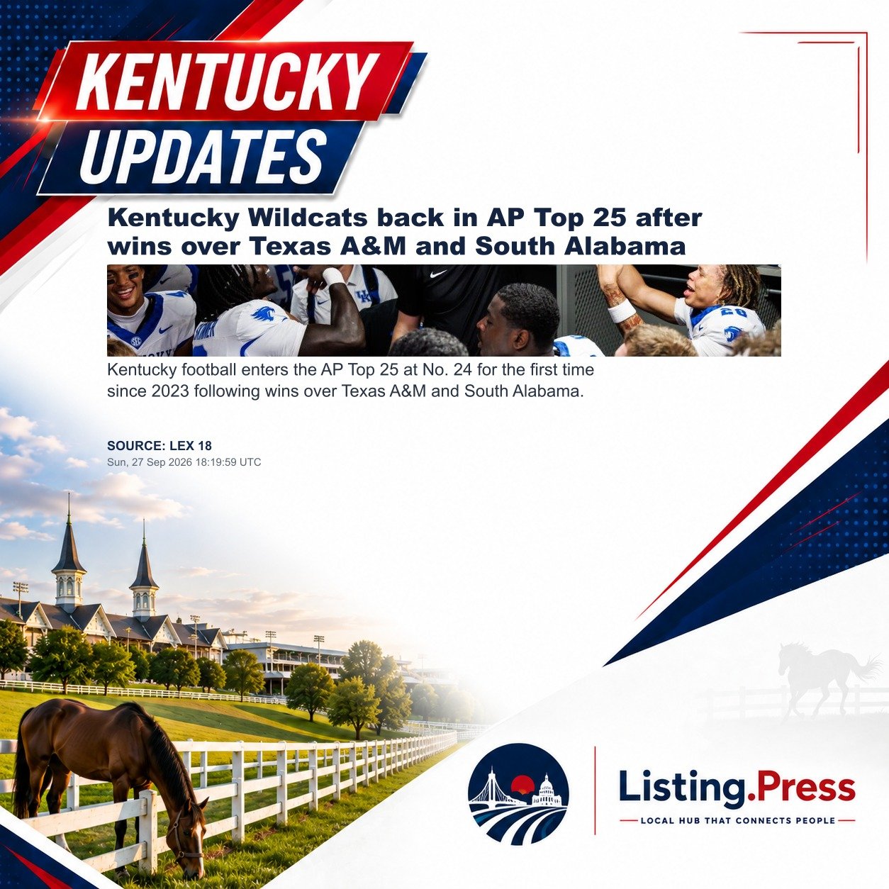 Kentucky Wildcats back in AP Top 25 after wins over Texas A&M and South Alabama