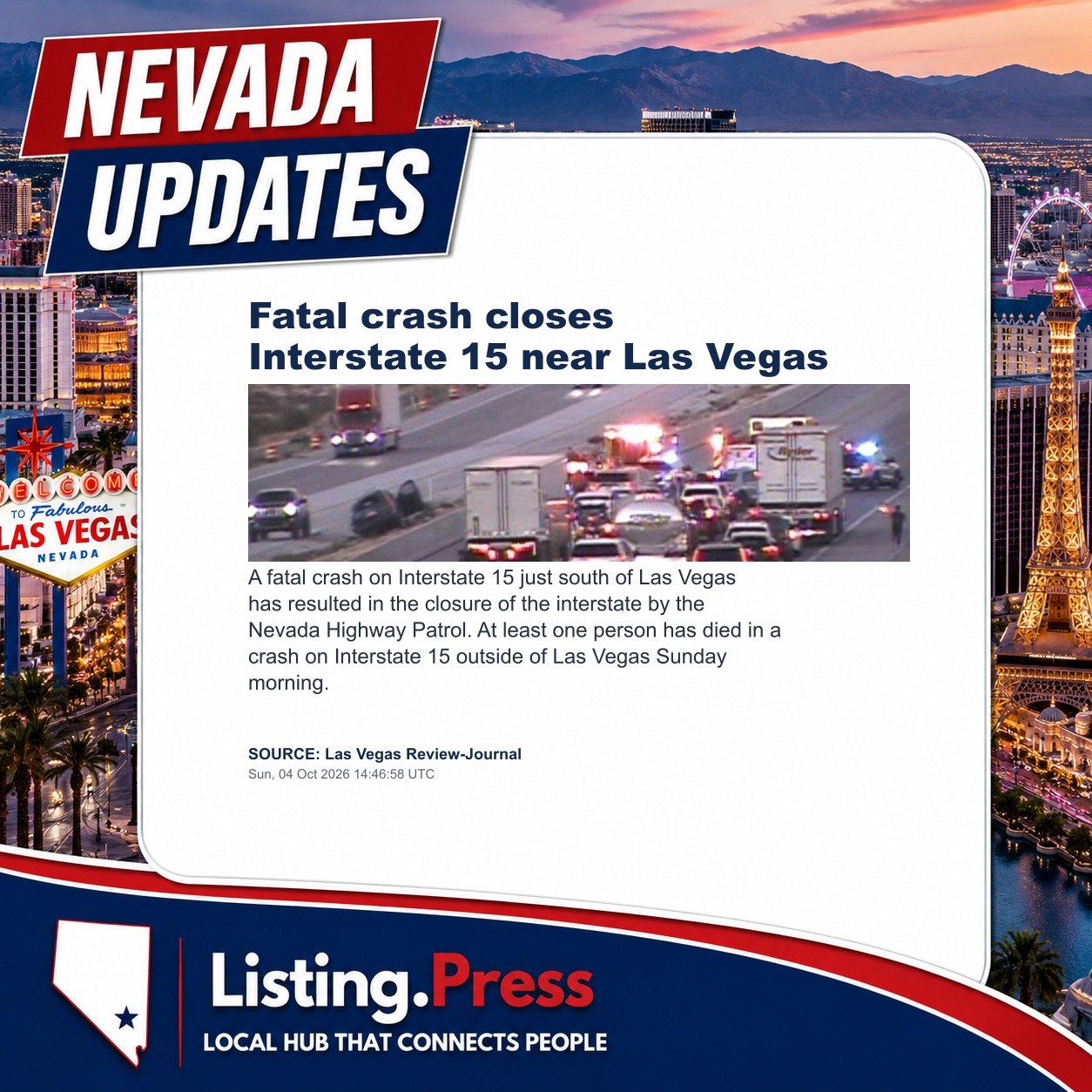 Fatal crash closes Interstate 15 near Las Vegas
