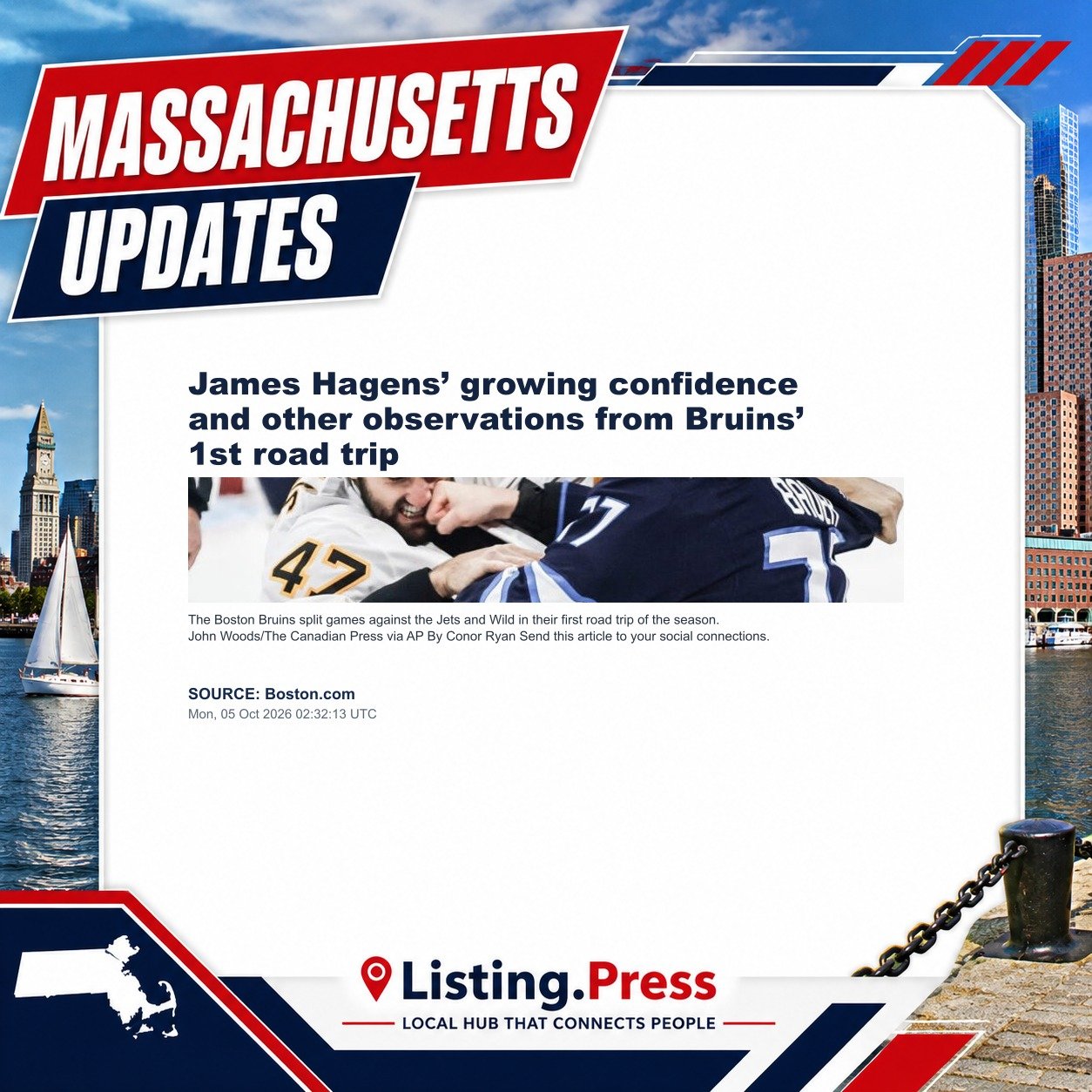 James Hagens’ growing confidence and other observations from Bruins’ 1st road trip