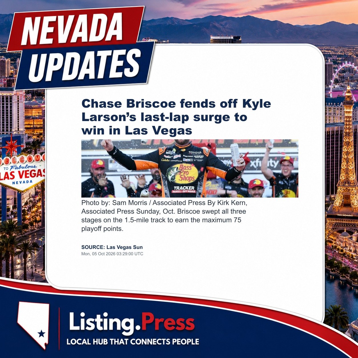 Chase Briscoe fends off Kyle Larson’s last-lap surge to win in Las Vegas