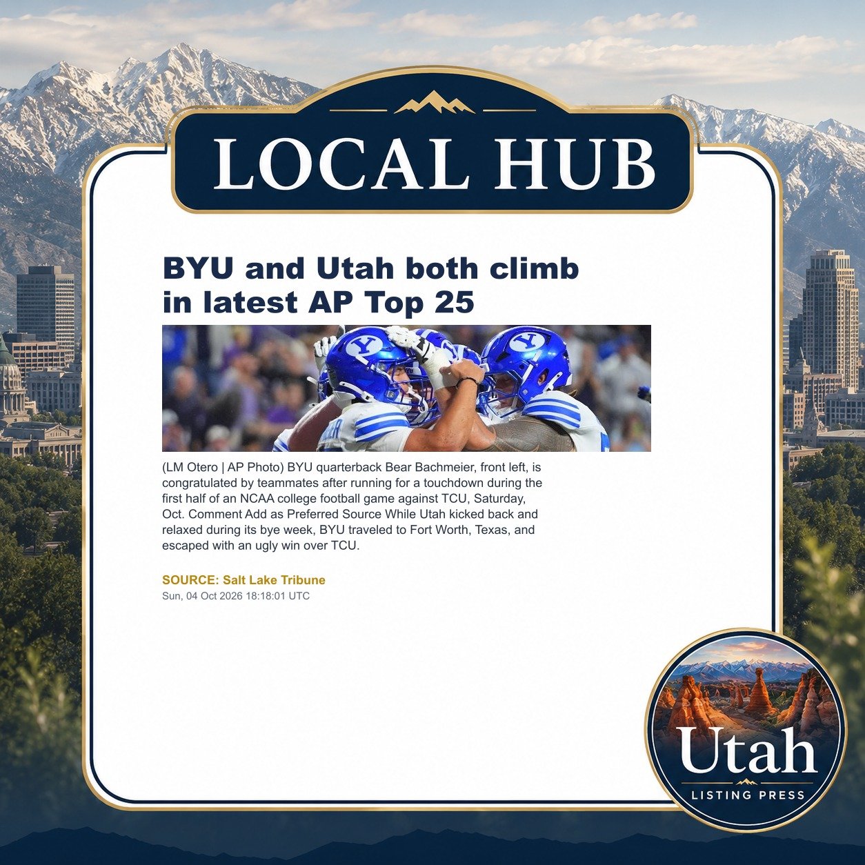BYU and Utah both climb in latest AP Top 25