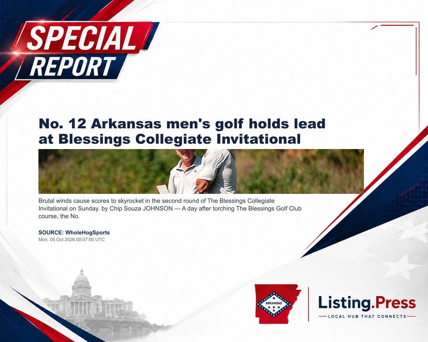 No. 12 Arkansas men's golf holds lead at Blessings Collegiate Invitational