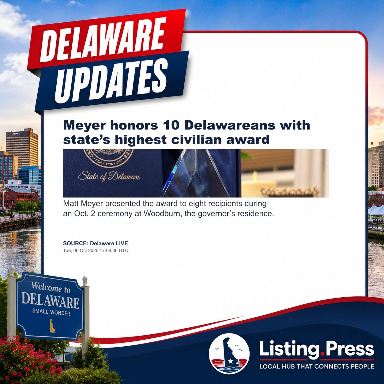 Meyer honors 10 Delawareans with state’s highest civilian award