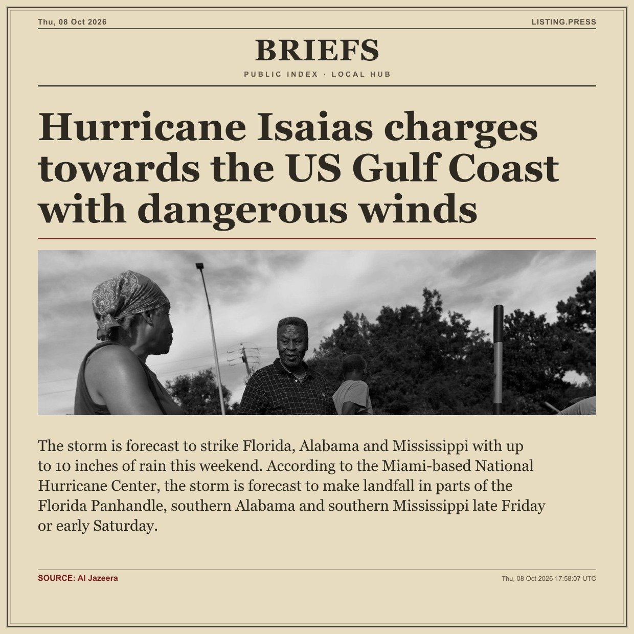 Hurricane Isaias charges towards the US Gulf Coast with dangerous winds