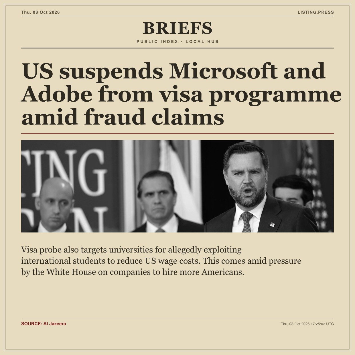 US suspends Microsoft and Adobe from visa programme amid fraud claims