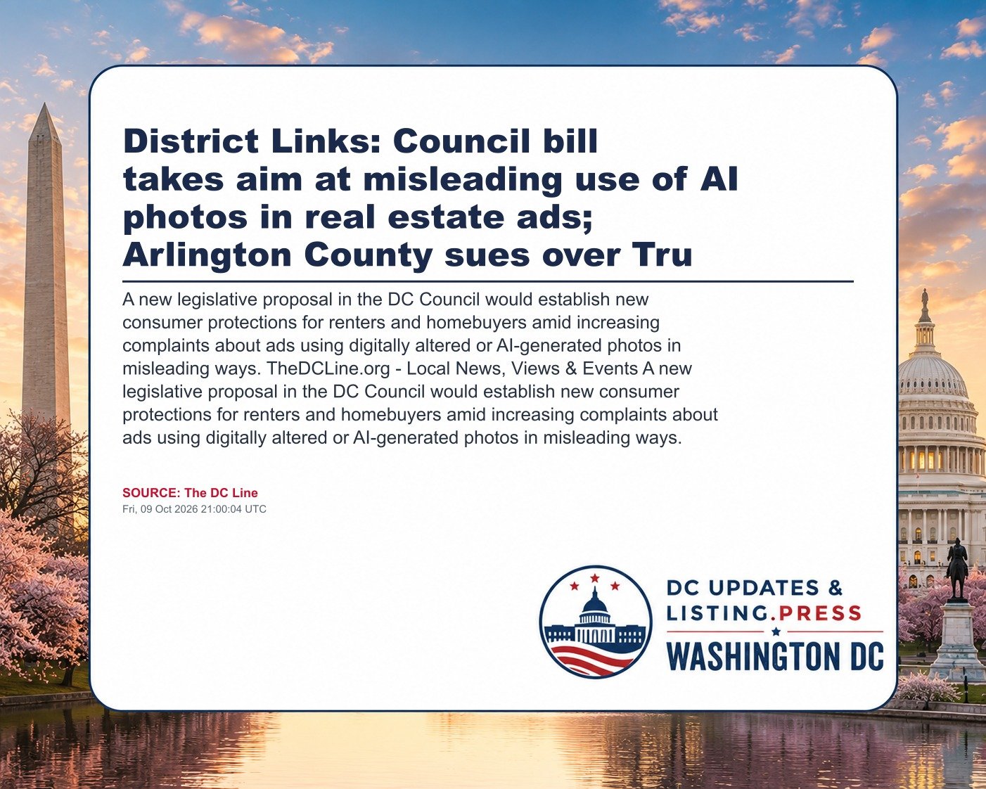 District Links: Council bill takes aim at misleading use of AI photos in real estate ads; Arlington County sues over Tru