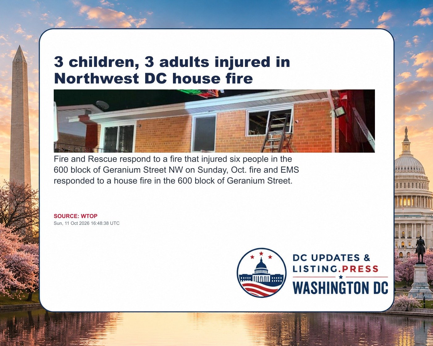 3 children, 3 adults injured in Northwest DC house fire