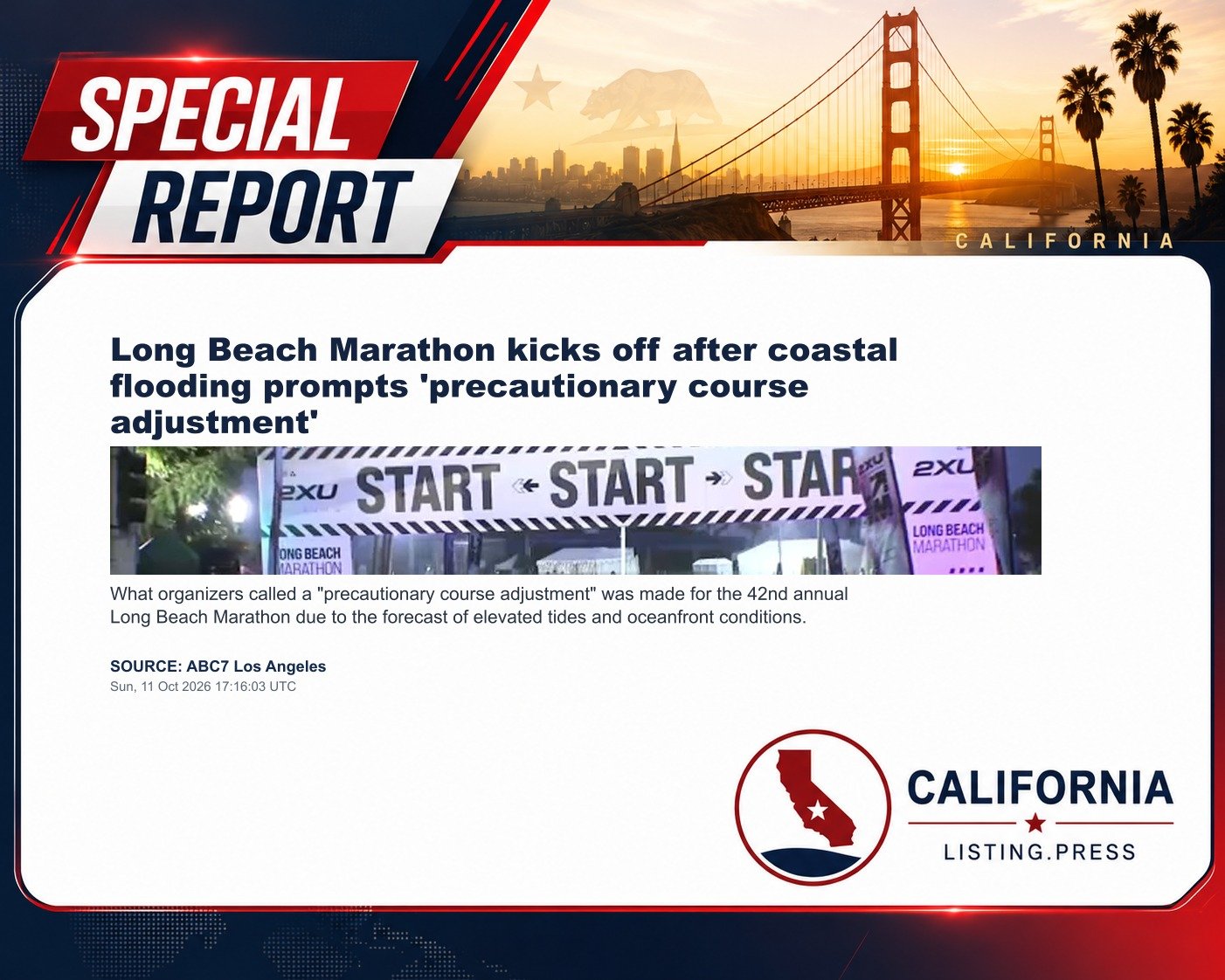 Long Beach Marathon kicks off after coastal flooding prompts 'precautionary course adjustment'