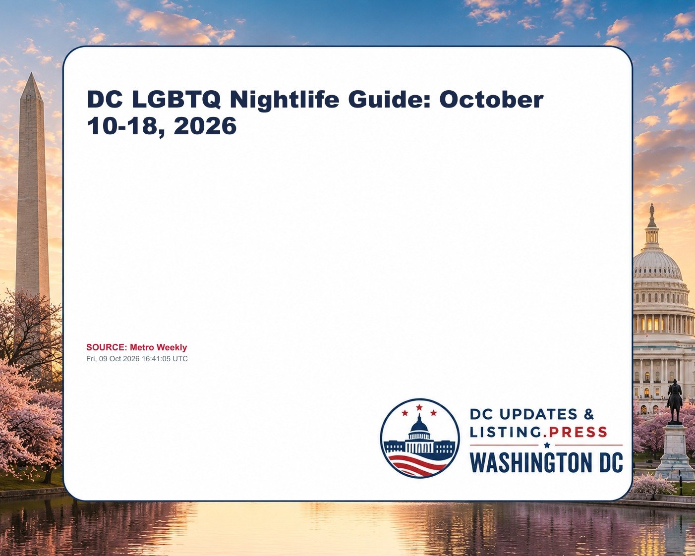 DC LGBTQ Nightlife Guide: October 10-18, 2026