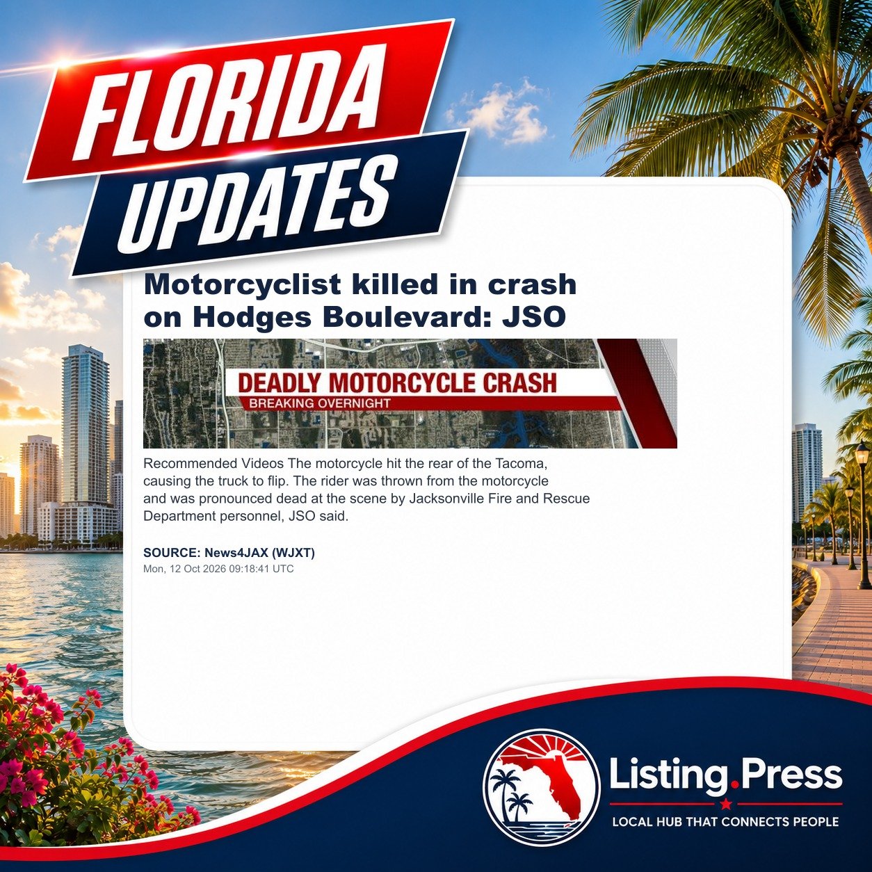 Motorcyclist killed in crash on Hodges Boulevard: JSO