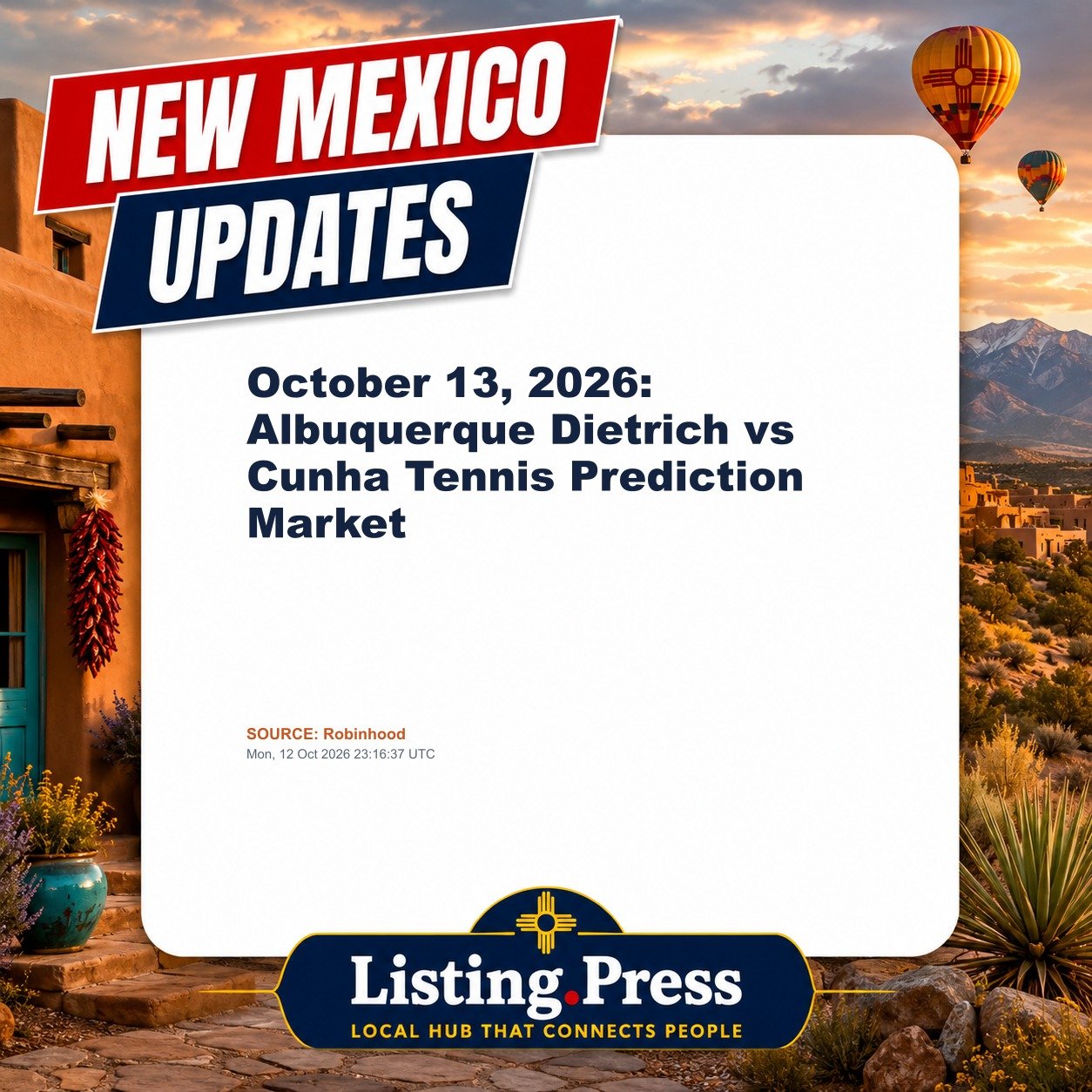 October 13, 2026: Albuquerque Dietrich vs Cunha Tennis Prediction Market