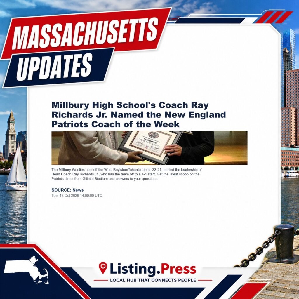 Millbury High School’s Coach Ray Richards Jr. Named the New England Patriots Coach of the Week