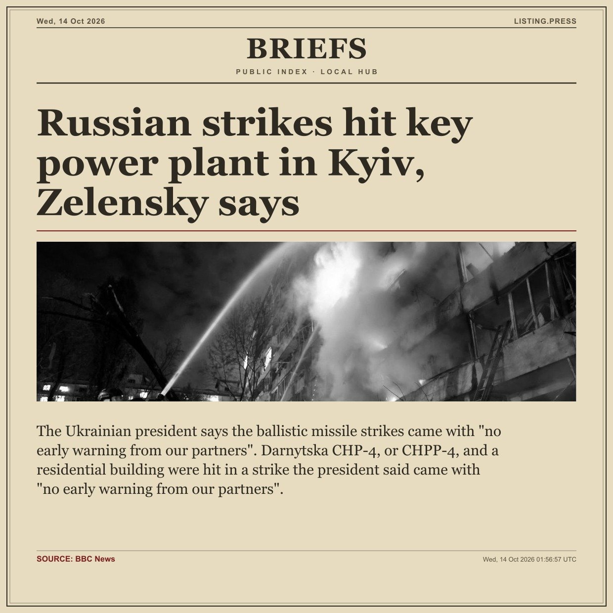Russian strikes hit key power plant in Kyiv, Zelensky says