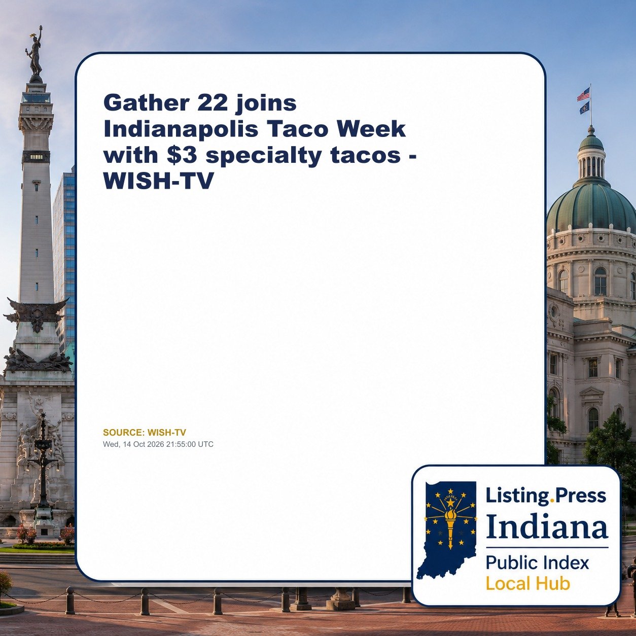 Gather 22 joins Indianapolis Taco Week with $3 specialty tacos - WISH-TV