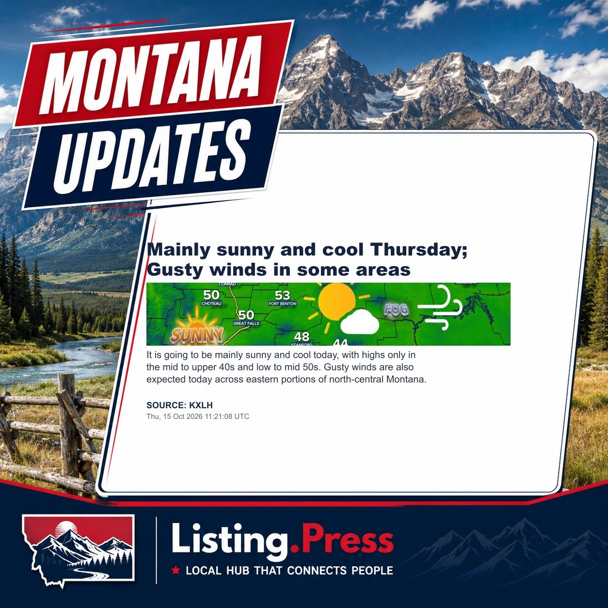 Mainly sunny and cool Thursday; Gusty winds in some areas