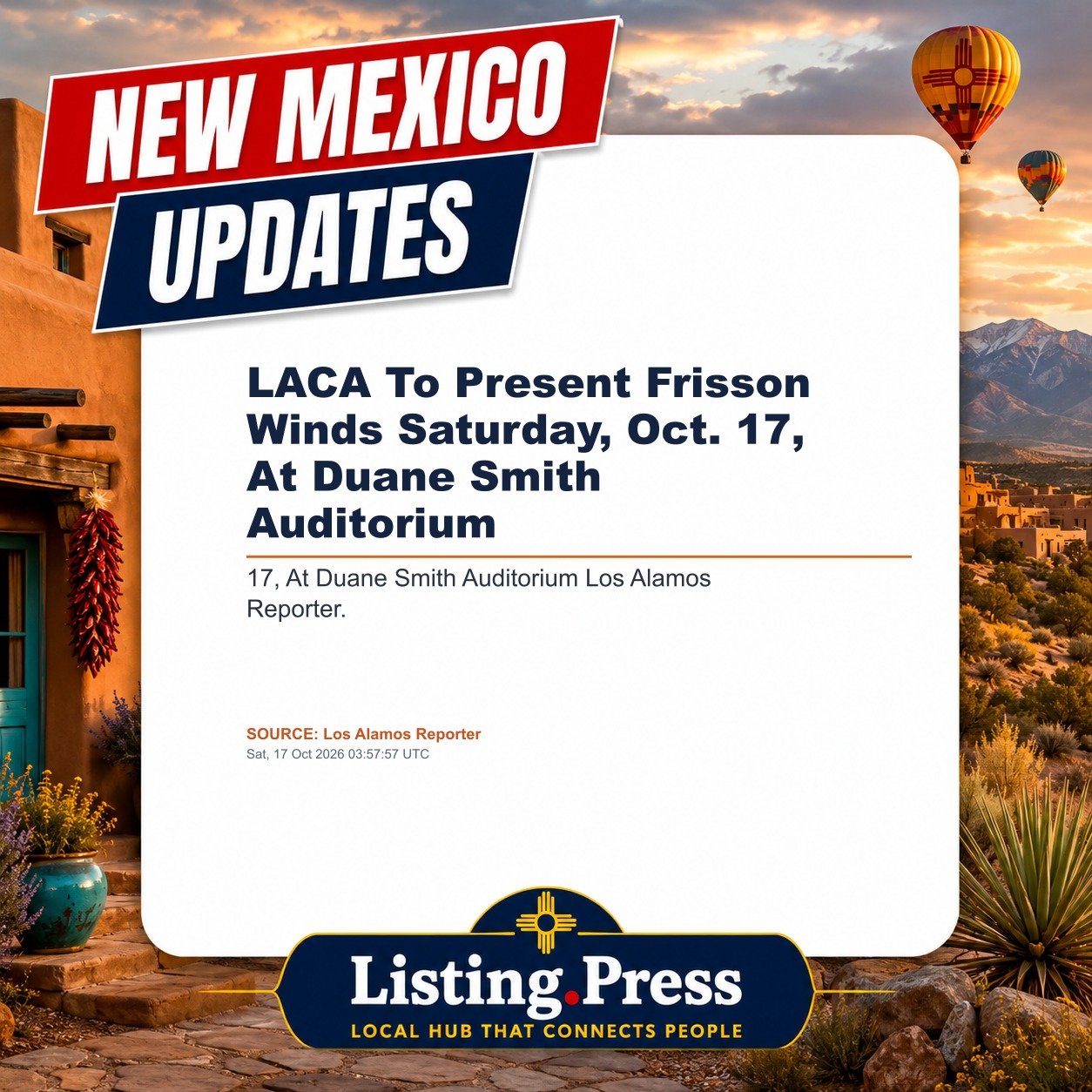 LACA To Present Frisson Winds Saturday, Oct. 17, At Duane Smith Auditorium