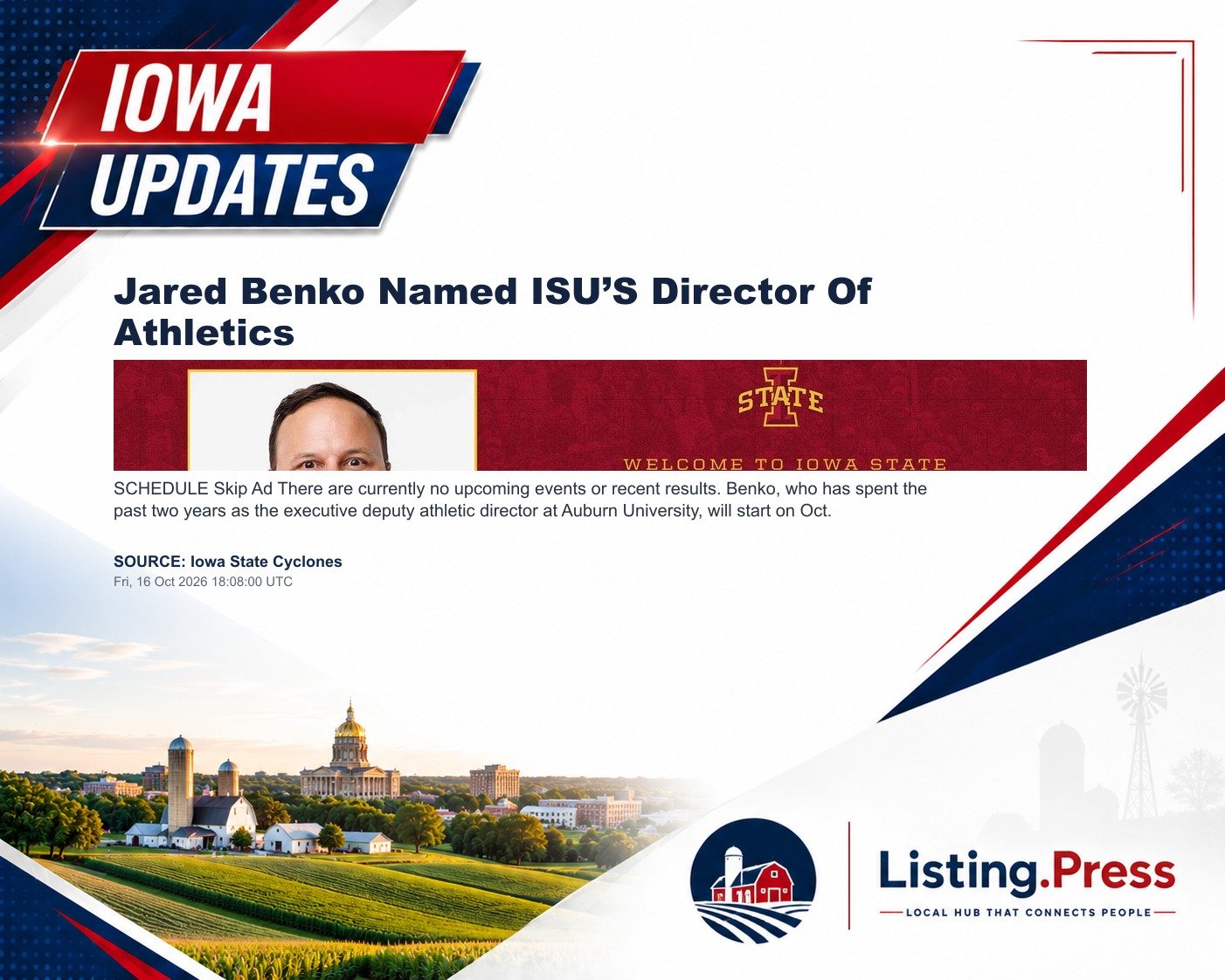 Jared Benko Named ISU’S Director Of Athletics
