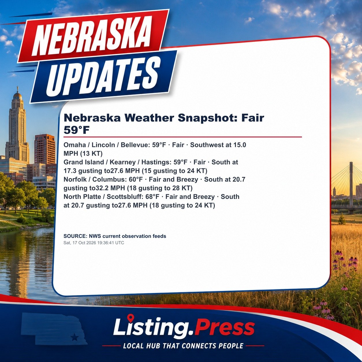 Nebraska Weather Snapshot: Fair 59°F