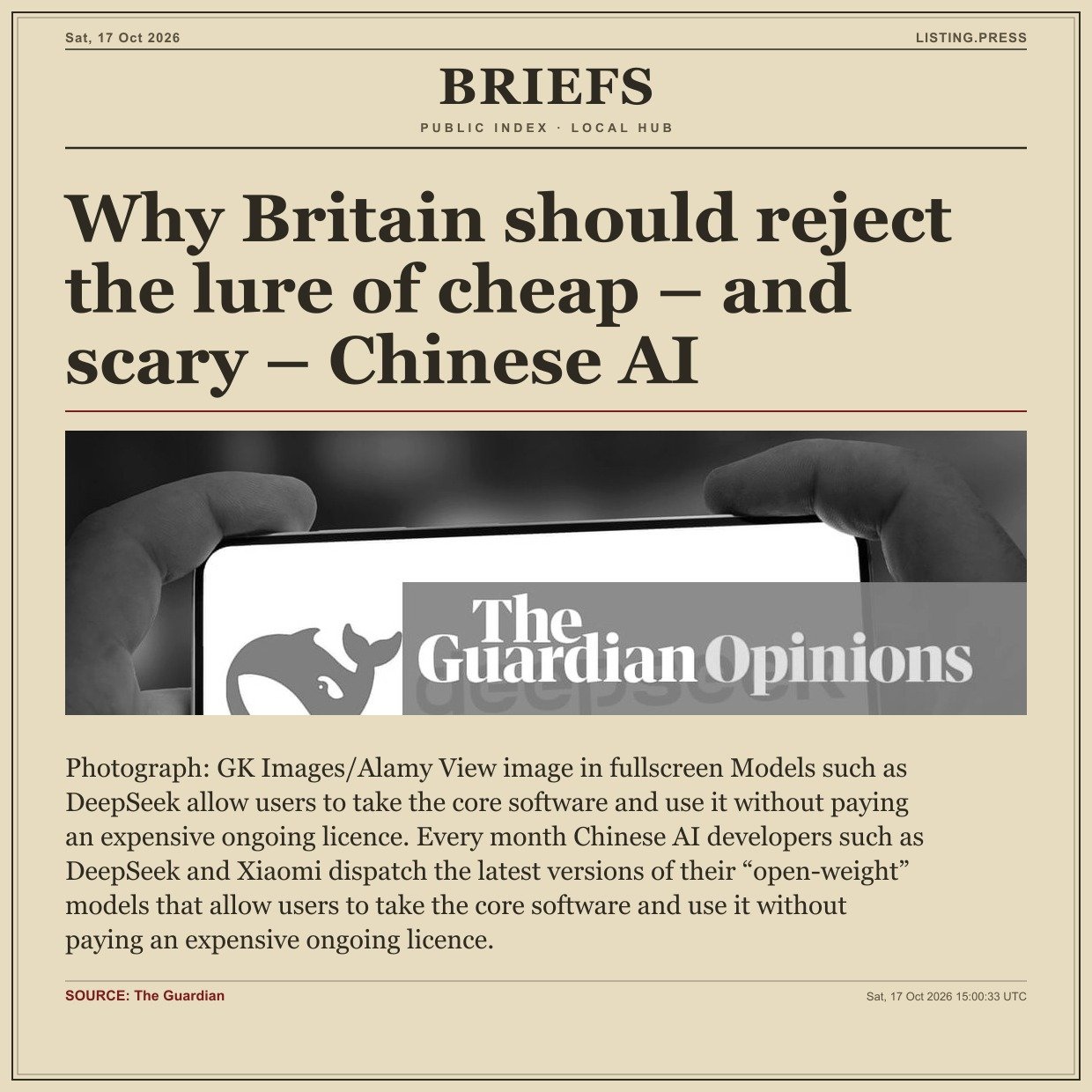 Why Britain should reject the lure of cheap – and scary – Chinese AI