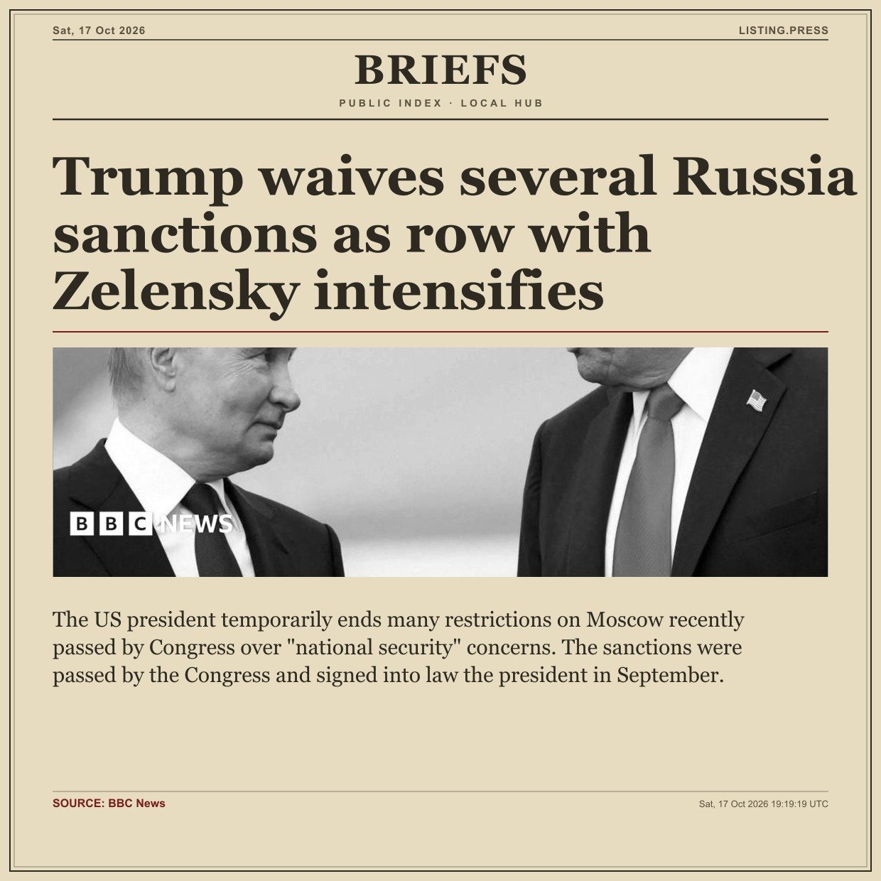 Trump waives several Russia sanctions as row with Zelensky intensifies