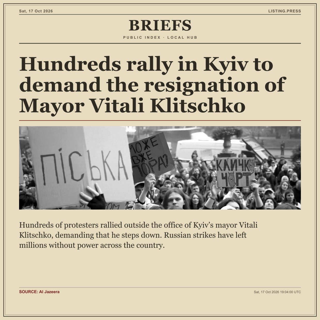 Hundreds rally in Kyiv to demand the resignation of Mayor Vitali Klitschko