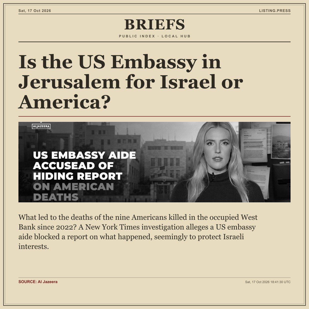 Is the US Embassy in Jerusalem for Israel or America?