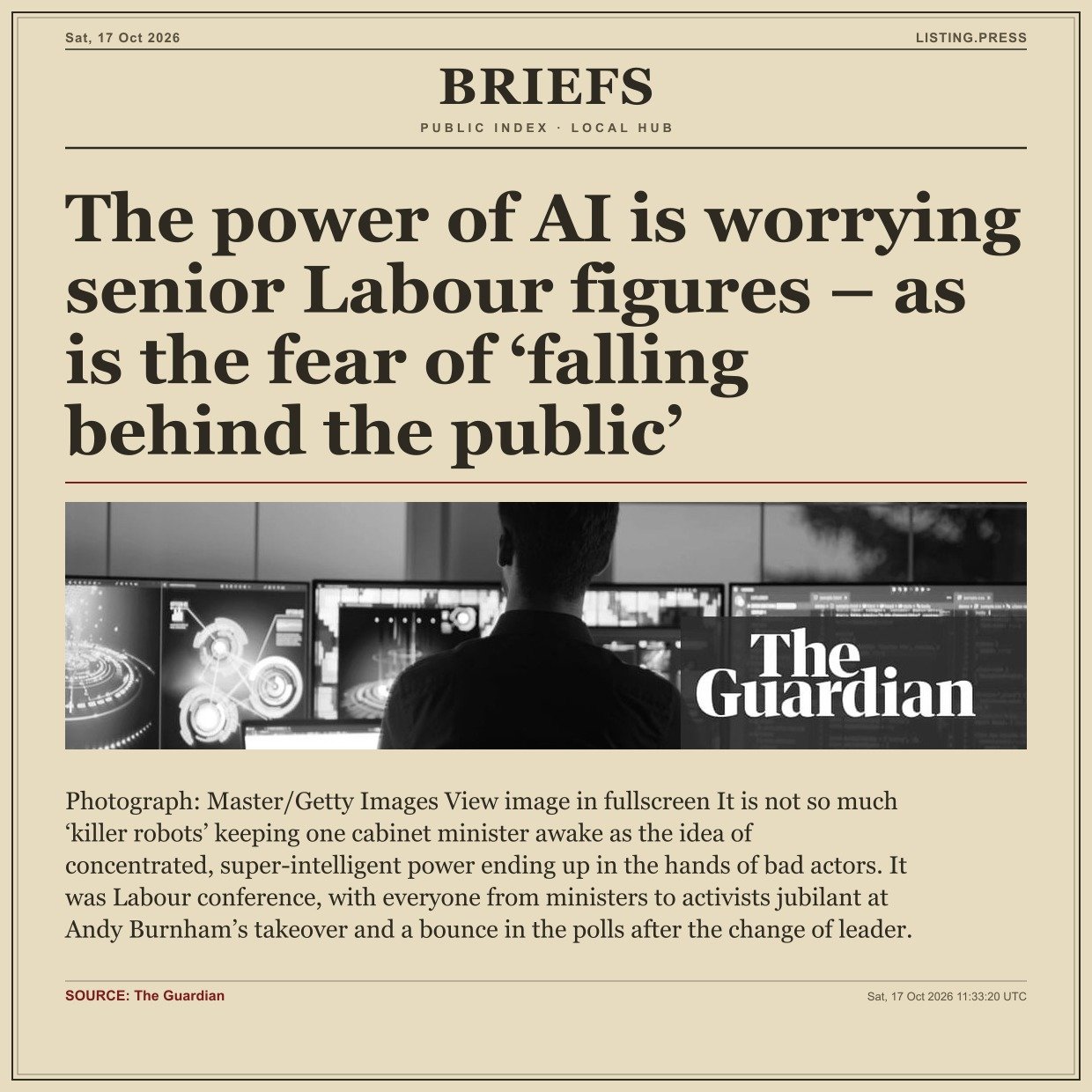 The power of AI is worrying senior Labour figures – as is the fear of ‘falling behind the public’