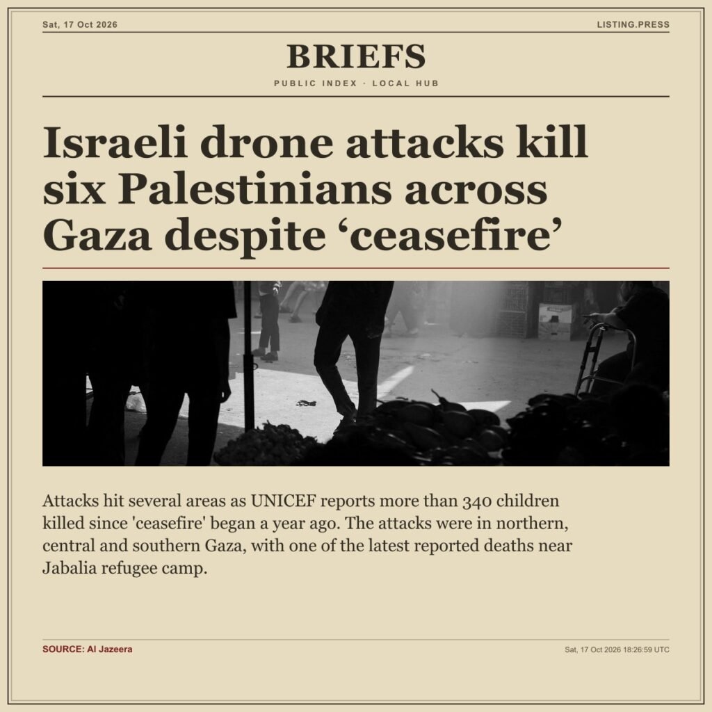 Israeli drone attacks kill six Palestinians across Gaza despite ‘ceasefire’
