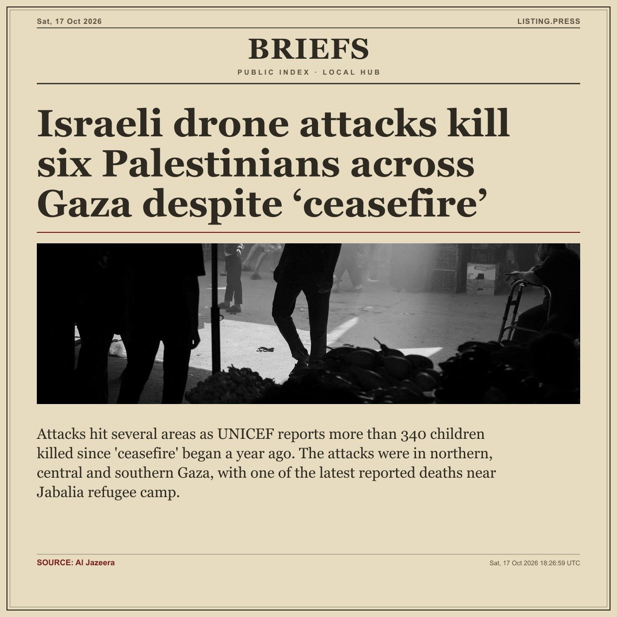 Israeli drone attacks kill six Palestinians across Gaza despite ‘ceasefire’
