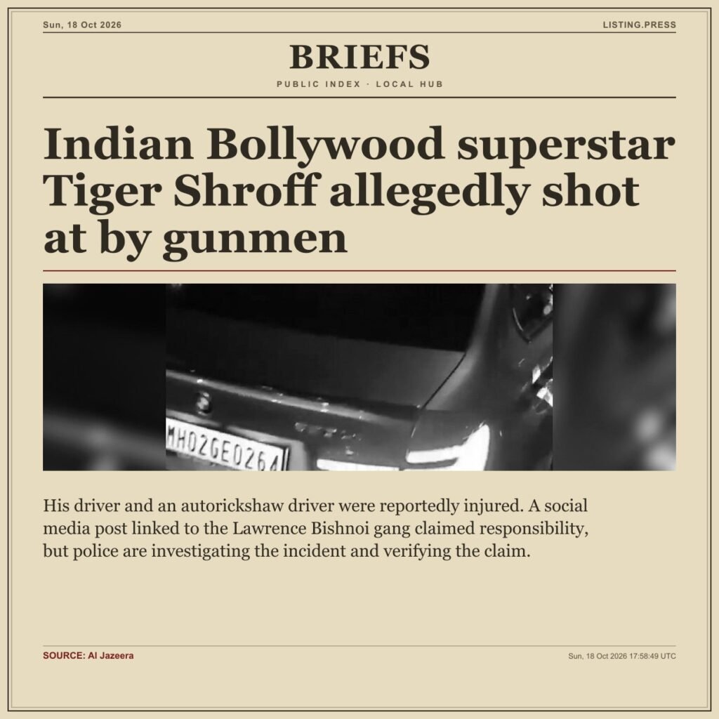 Indian Bollywood superstar Tiger Shroff allegedly shot at by gunmen