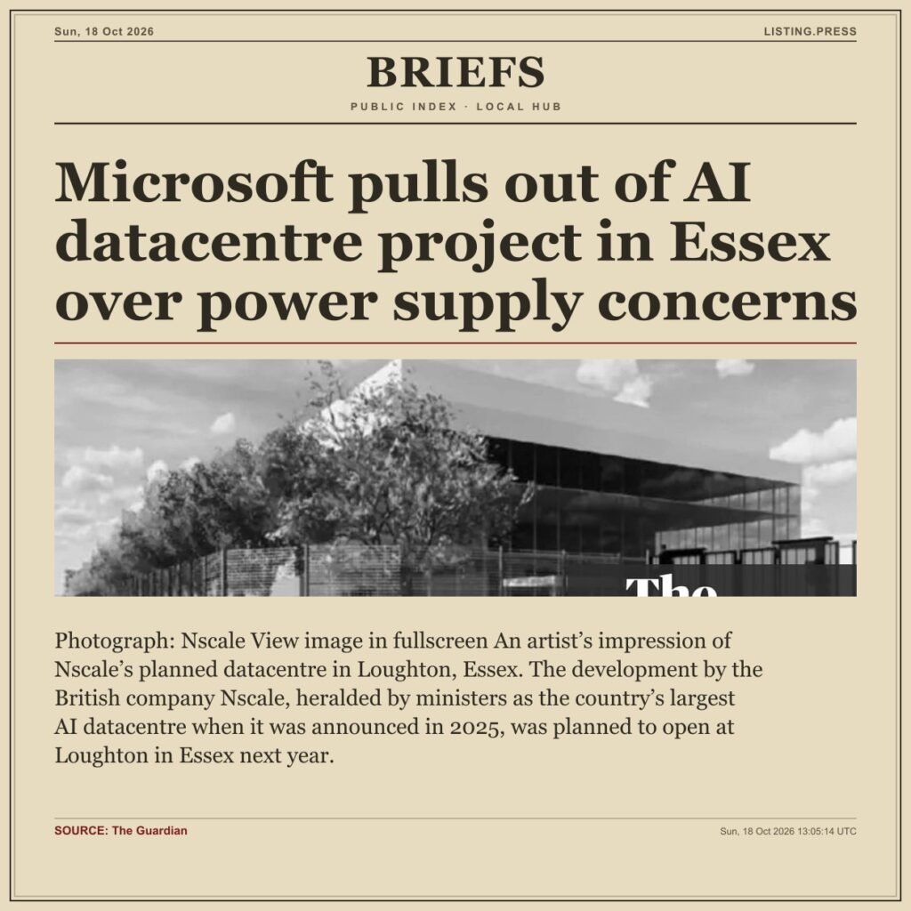Microsoft pulls out of AI datacentre project in Essex over power supply concerns